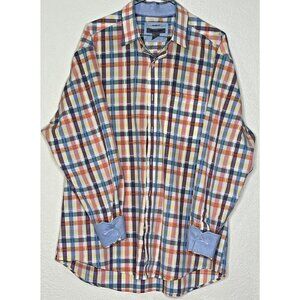 Johnston & Murphy Button LS Shirt Sz L Cuff Accent Plaid Pastels Tailored Fit